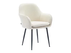 Sillón de terciopelo de canalé y patas de metal negro, set de 4 blanco