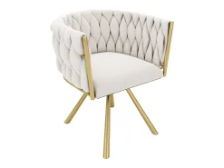 Sillón giratorio con reposabrazos, patas de metal dorado - terciopelo beige
