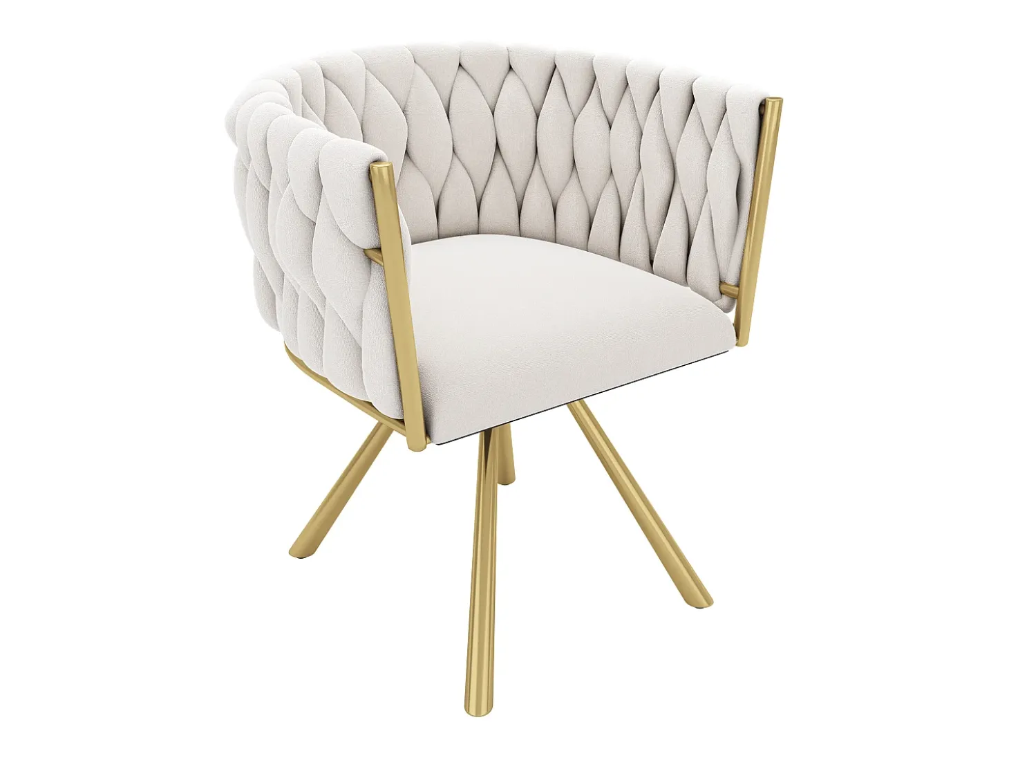 Sillón giratorio con reposabrazos, patas de metal dorado - terciopelo beige
