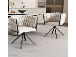 Sillón giratorio de lujo en color claro para salón - 61 x 51,5 x 71 cm - 4 patas metálicas - terciopelo - beige
