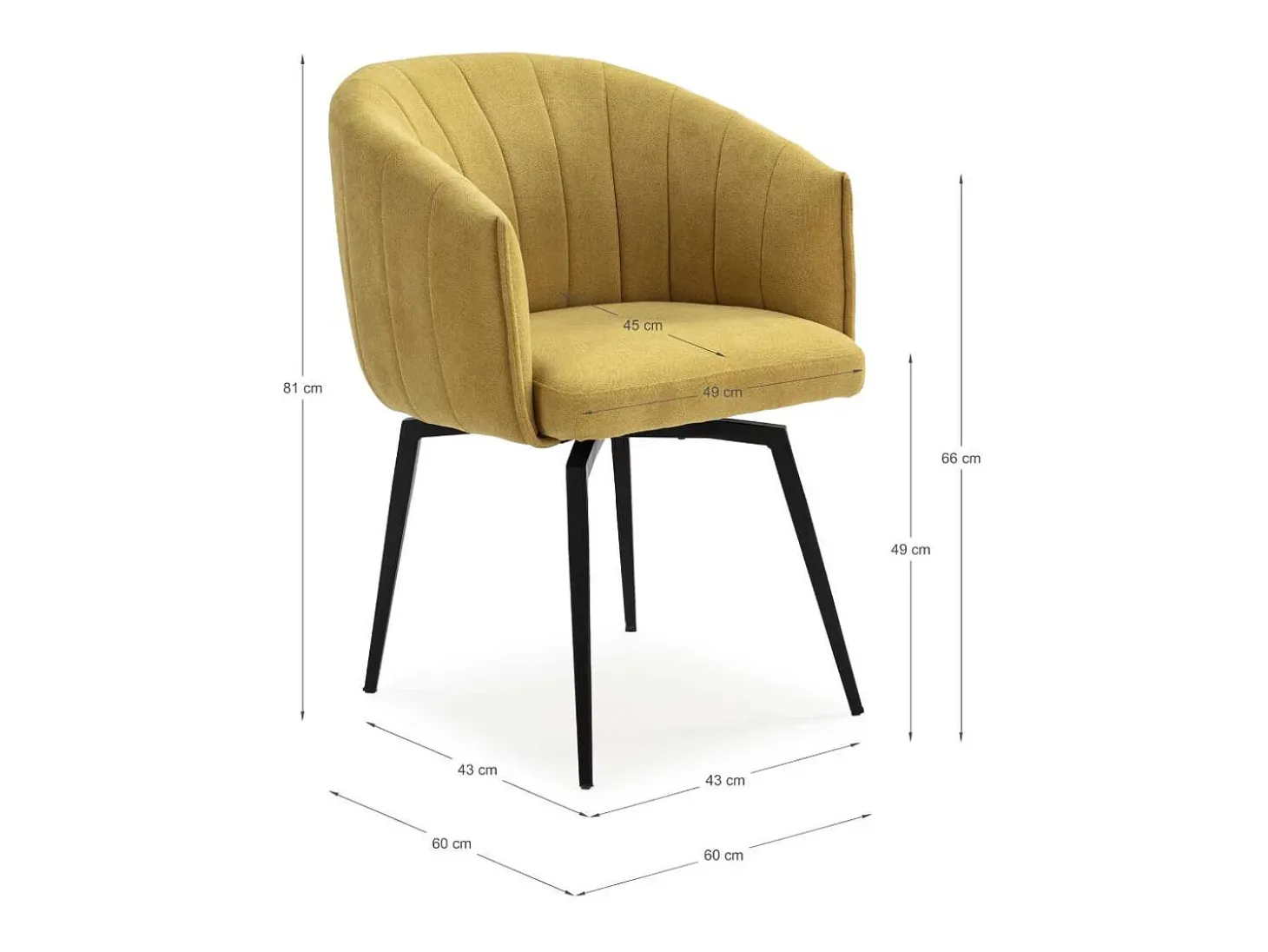 Sillón giratorio modelo Plumeti tapizado textil mostaza, 81cm(alto) 60cm(ancho) 61cm(larg