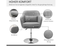 Sillón giratorio, regulable en altura, sillón decorativo de diseño retro, sillón reclinable con cojín de respaldo, lino, gris.