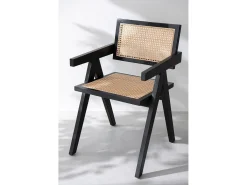 Sillón GRID de madera de fresno y ratán: un diseño aireado-Color Negro