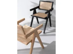 Sillón GRID de madera de fresno y ratán: un diseño aireado-Color Negro