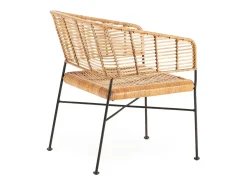 Sillón KALIA de mimbre natural con patas de metal negro – interior y exterior