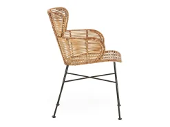 Sillón moderno BARRY en mimbre natural y patas de metal negro – interior y exterior
