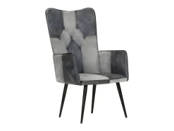 Sillón orejero de cuero auténtico gris canela ES28887