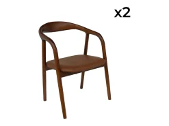 Sillones de madera de hevea y polipiel, set de 2 nogal