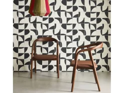 Sillones de madera de hevea y polipiel, set de 2 nogal