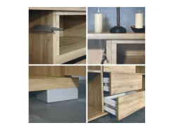 Skadu V2 Cajonera, Cómoda con 2 Puertas, 3 Cajones y 1 Compartimento abierto, Roble Evoke/mezclilla mate (138,5 x 75,5 x 35 cm)