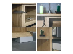 Skadu V4 Cajonera, Cómoda con 2 Puertas, 3 Cajones y 1 Compartimento abierto, Roble Evoke/blanco de alto brillo (166,5 x 75,5 x 35 cm)