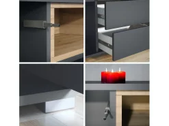 Skadu V2 Cajonera, Cómoda con 2 Puertas, 3 Cajones y 1 Compartimento abierto, antracita mate/mezclilla mate (138,5 x 75,5 x 35 cm)