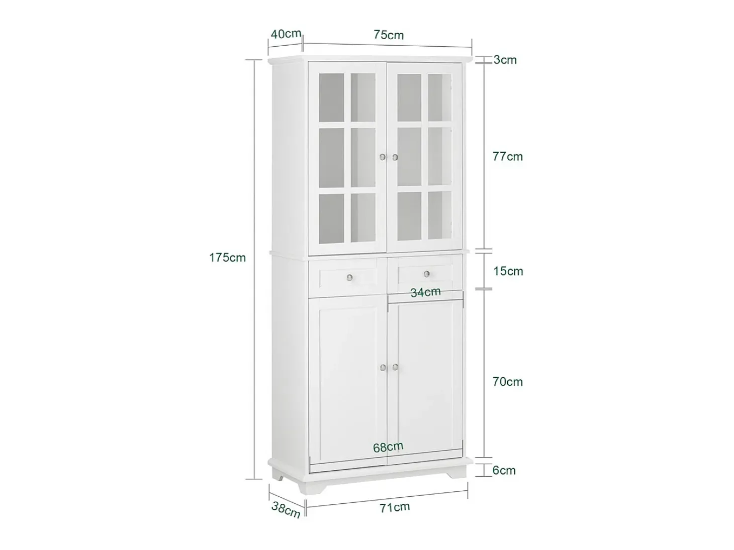 SoBuy Aparador Alto de Cocina con 4 Puertas y 2 Cajones Blanco