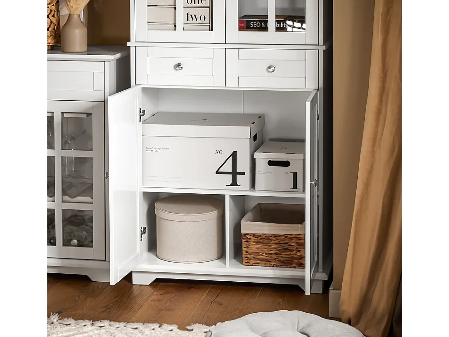 SoBuy Aparador Alto de Cocina con 4 Puertas y 2 Cajones Blanco