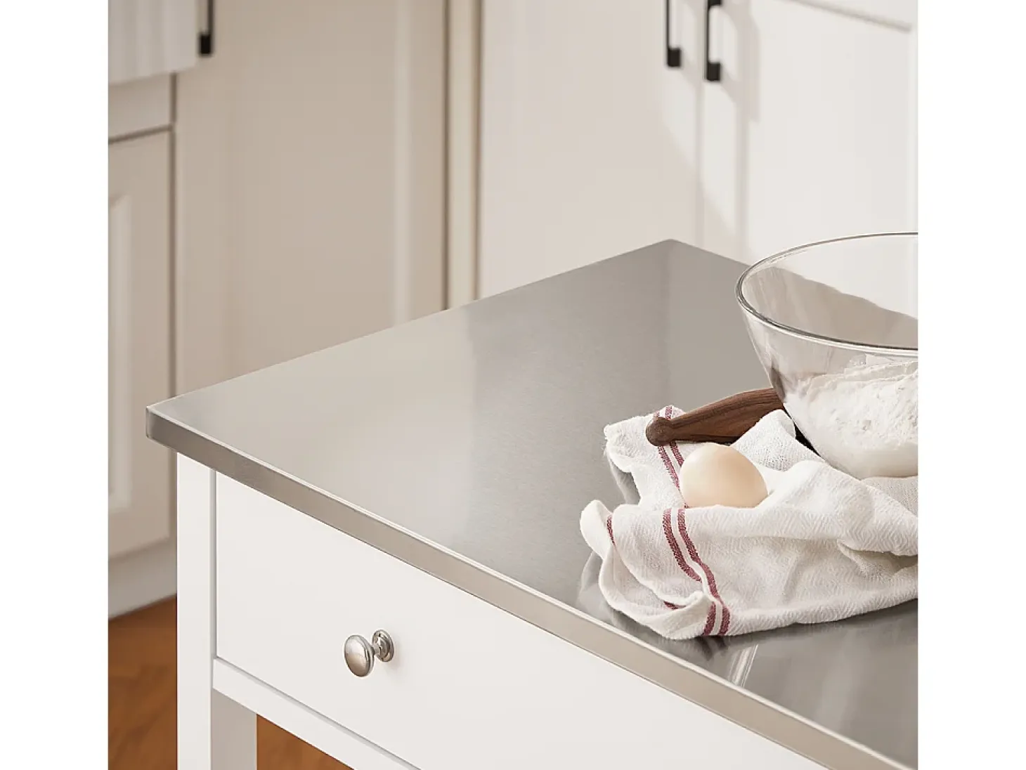 SoBuy Carrito de Cocina con Ruedas, Encimera de Acero Inoxidable, Estantes, en Blanco
