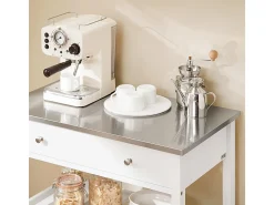 SoBuy Carrito de Cocina con Ruedas, Encimera de Acero Inoxidable, Estantes, en Blanco