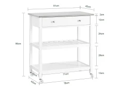 SoBuy Carrito de Cocina con Ruedas, Encimera de Acero Inoxidable, Estantes, en Blanco