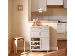 SoBuy FKW45-KA - Carro de cocina con cajón, puertas y portabotellas L67cm x A37,5cm x ...
