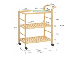 SoBuy SVW24-N Carrito Múltiuso para Cocina con 3 Estantes y 1 Tablero de Cristal 65 x 35 x 80 cm