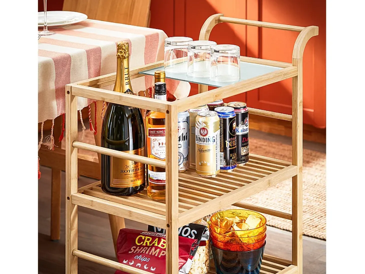 SoBuy SVW24-N Carrito Múltiuso para Cocina con 3 Estantes y 1 Tablero de Cristal 65 x 35 x 80 cm