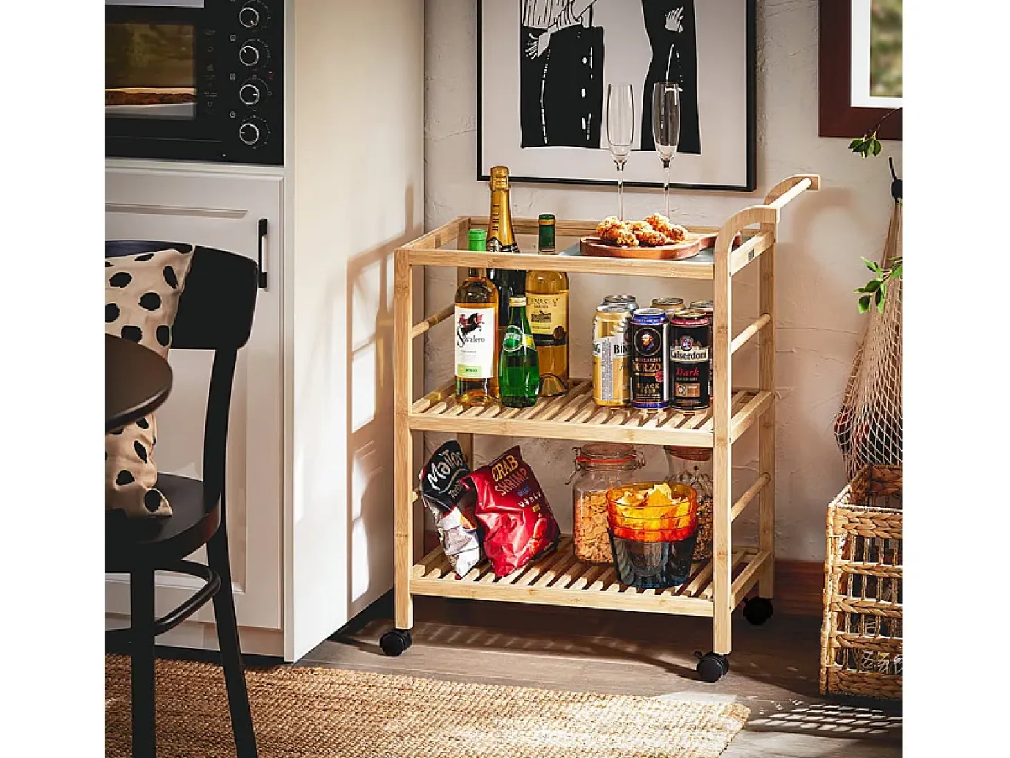 SoBuy SVW24-N Carrito Múltiuso para Cocina con 3 Estantes y 1 Tablero de Cristal 65 x 35 x 80 cm