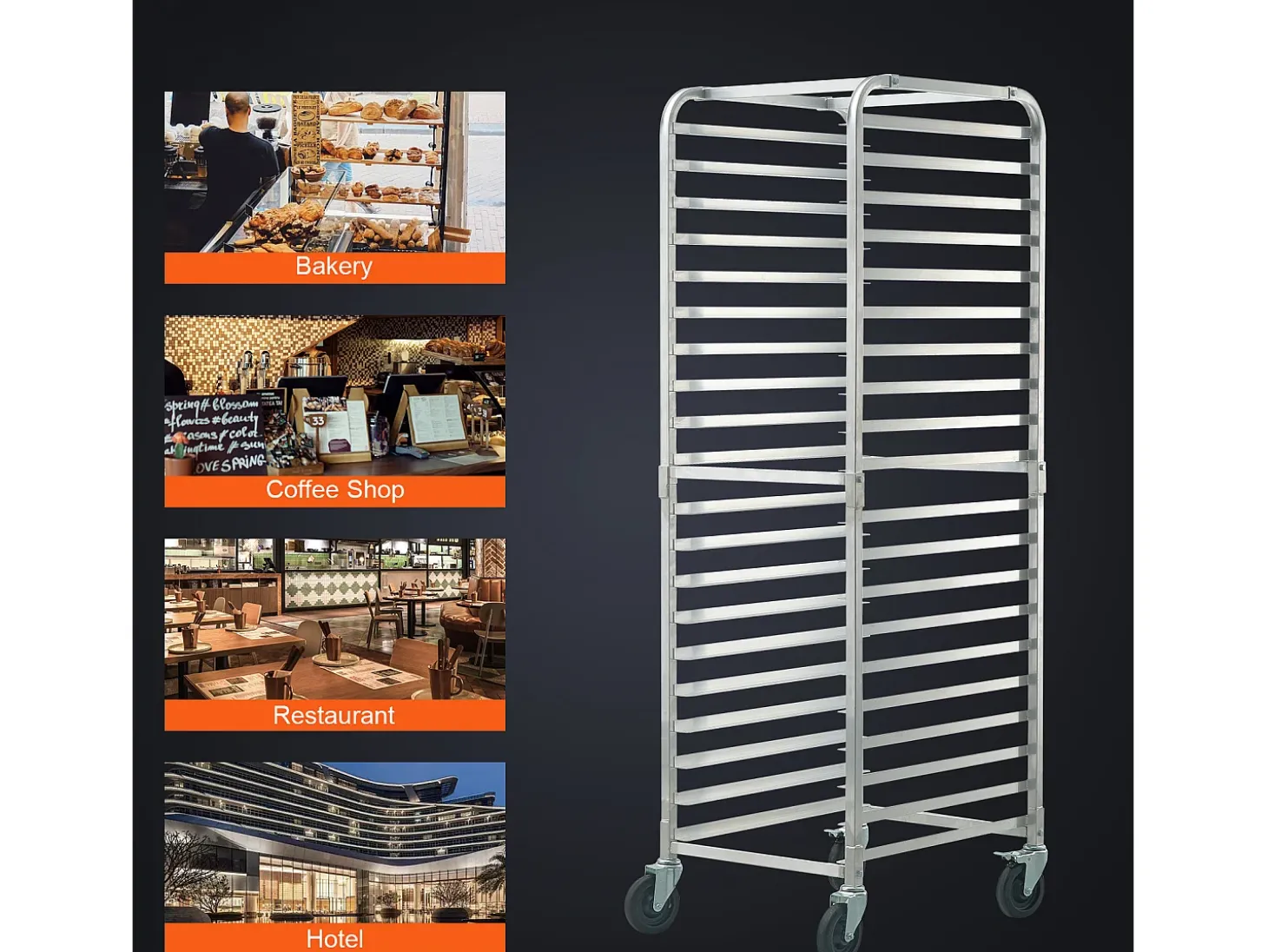Soporte SucceBuy para Pan Comercial para 20 Hojas, Parrillas de Cocina de Aluminio con Ruedas de Freno