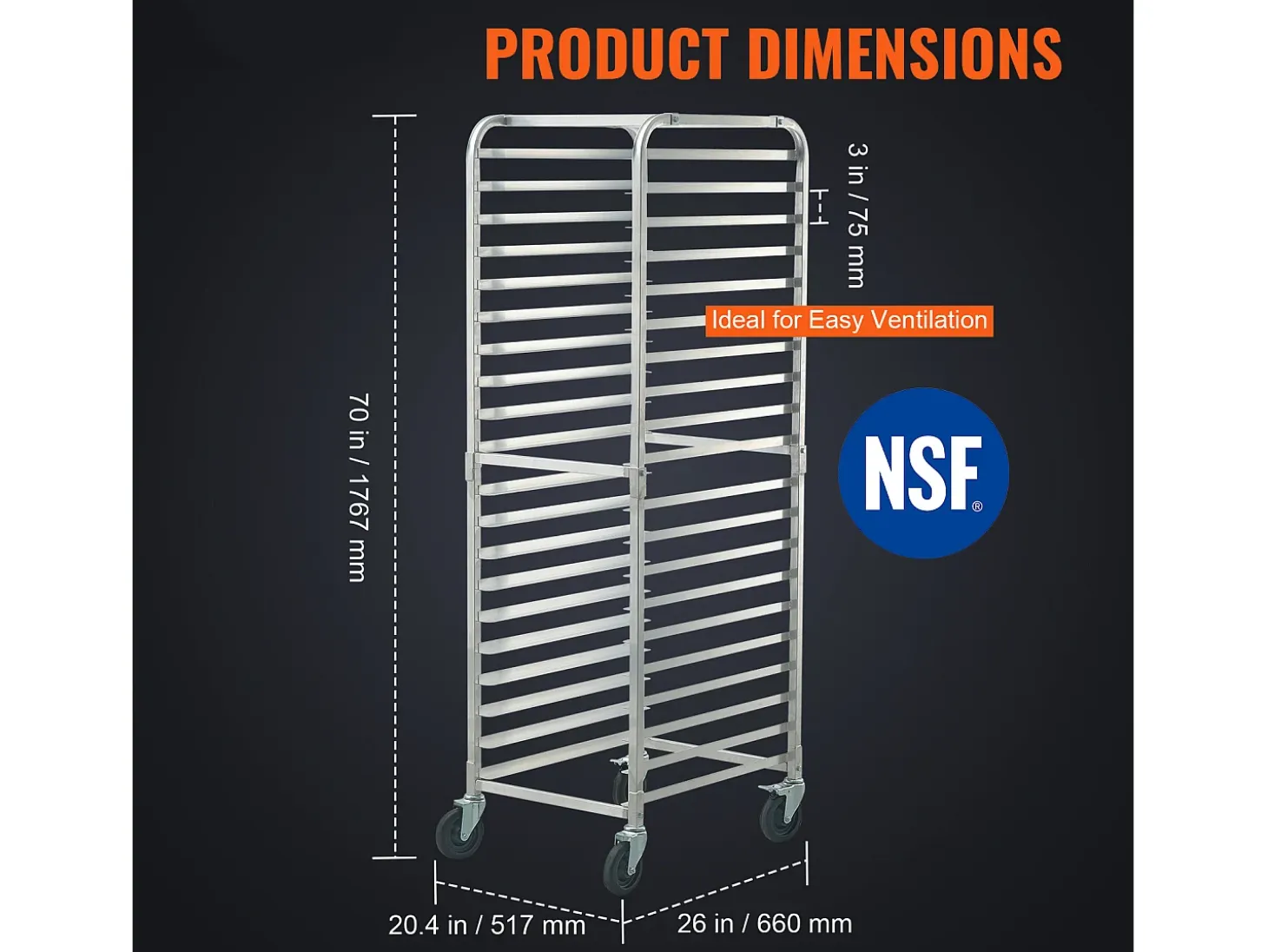 Soporte SucceBuy para Pan Comercial para 20 Hojas, Parrillas de Cocina de Aluminio con Ruedas de Freno