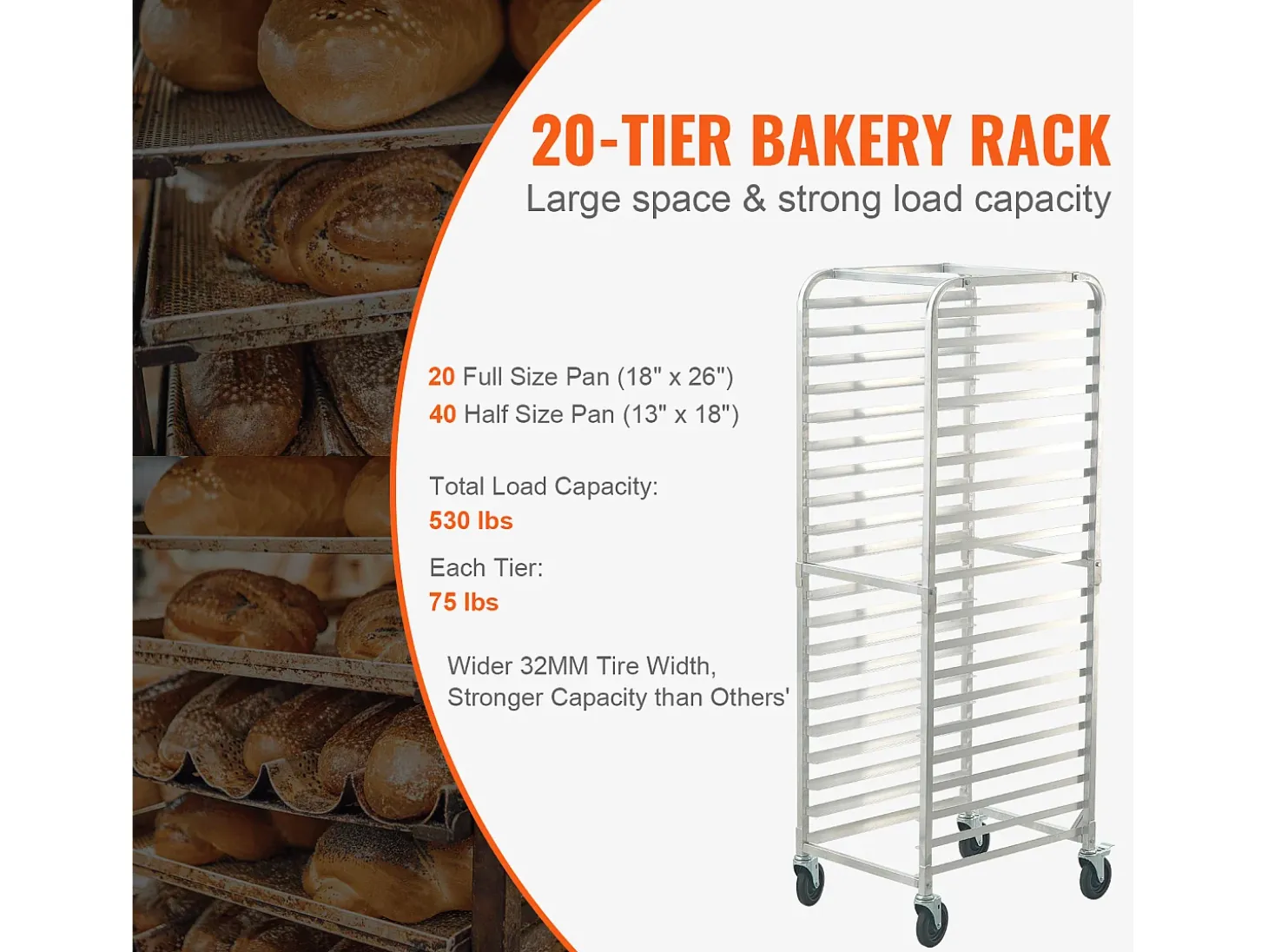 Soporte SucceBuy para Pan Comercial para 20 Hojas, Parrillas de Cocina de Aluminio con Ruedas de Freno