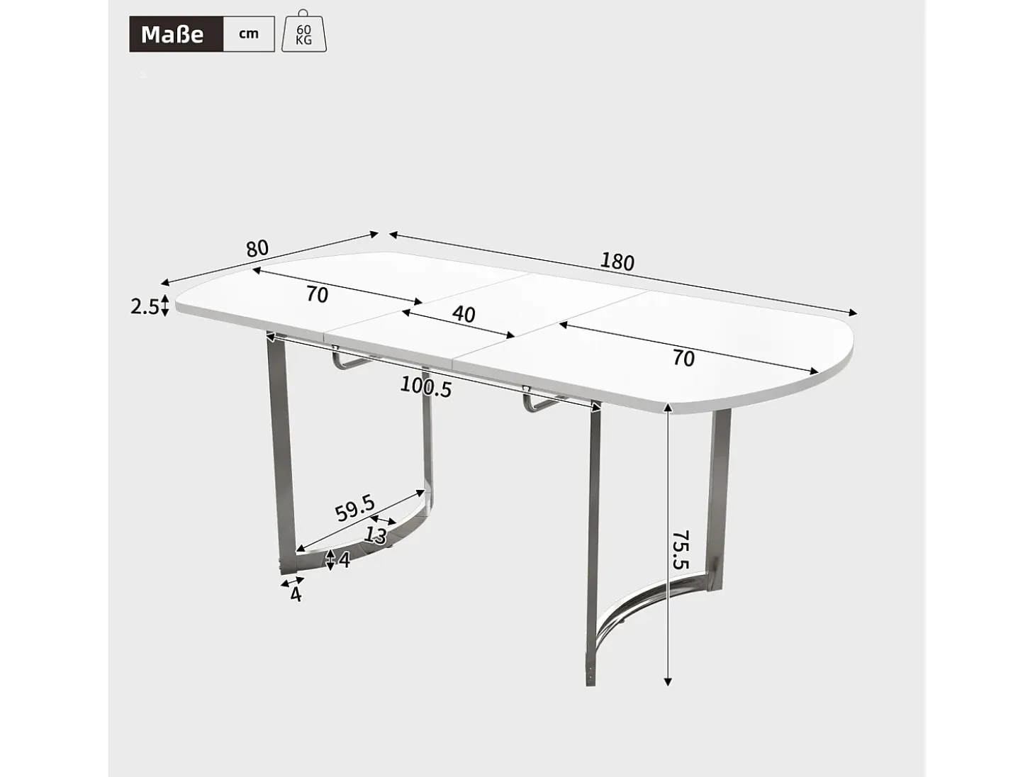 Tabla de comedor extensible de 4 a 6 personas - MDF White Lacqueed - Máx 60 kg de carga - 140/180x80x75cm