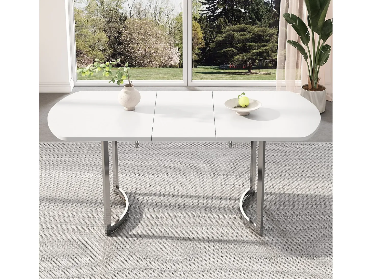 Tabla de comedor extensible de 4 a 6 personas - MDF White Lacqueed - Máx 60 kg de carga - 140/180x80x75cm
