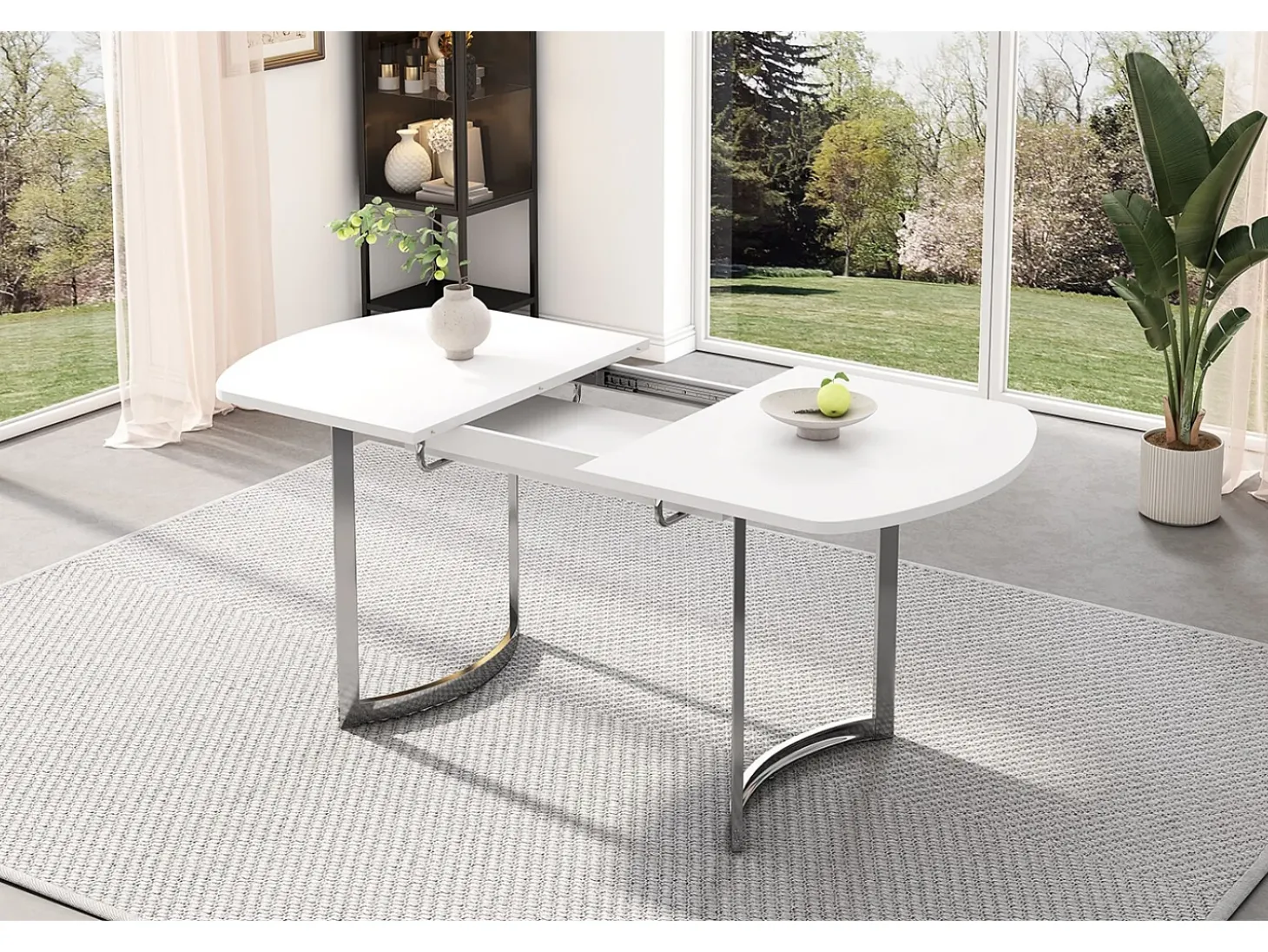 Tabla de comedor extensible de 4 a 6 personas - MDF White Lacqueed - Máx 60 kg de carga - 140/180x80x75cm
