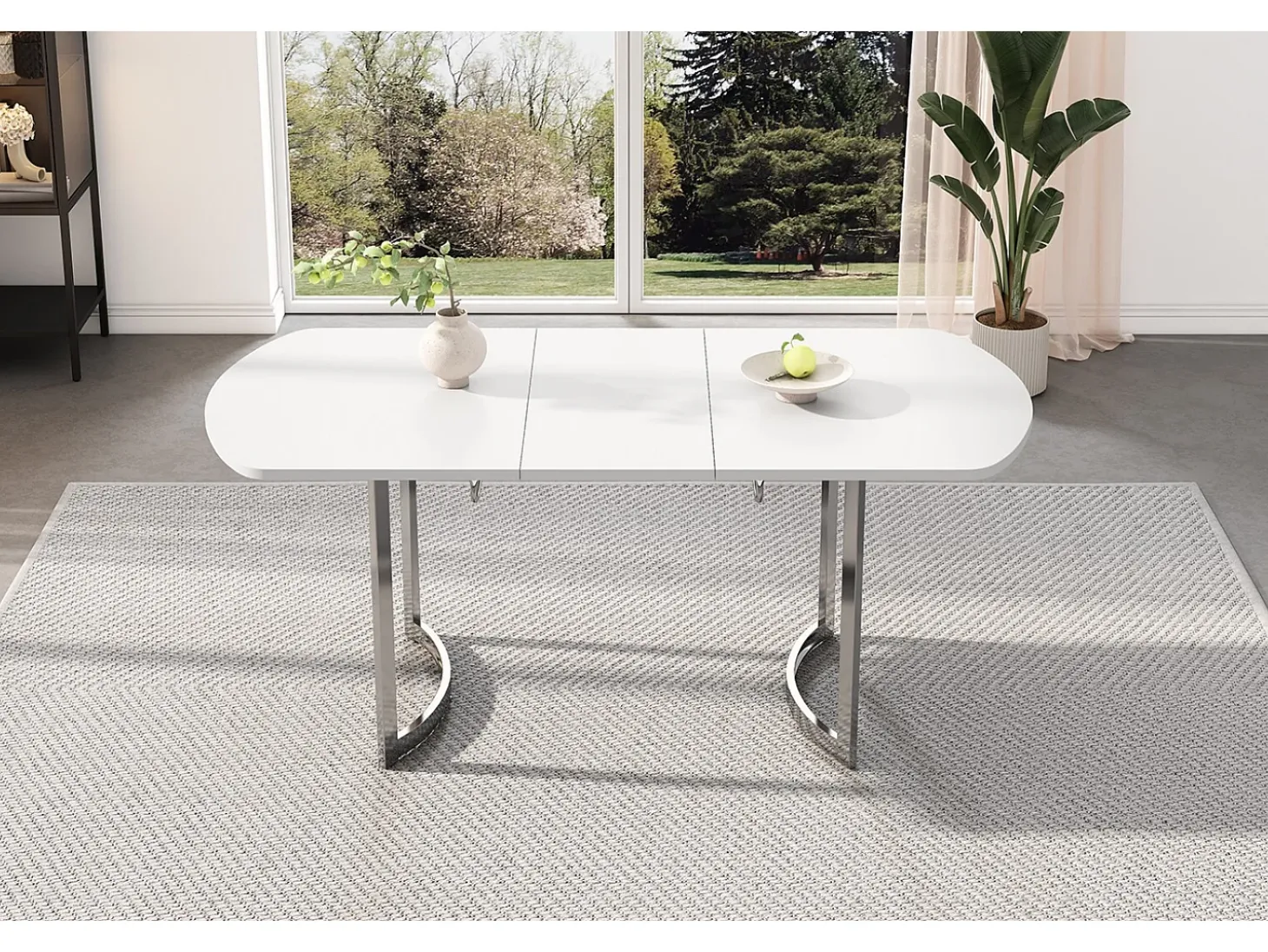 Tabla de comedor extensible de 4 a 6 personas - MDF White Lacqueed - Máx 60 kg de carga - 140/180x80x75cm