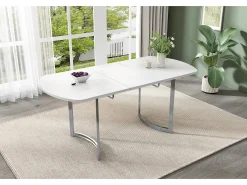 Tabla de comedor extensible de 4 a 6 personas - MDF White Lacqueed - Máx 60 kg de carga - 140/180x80x75cm