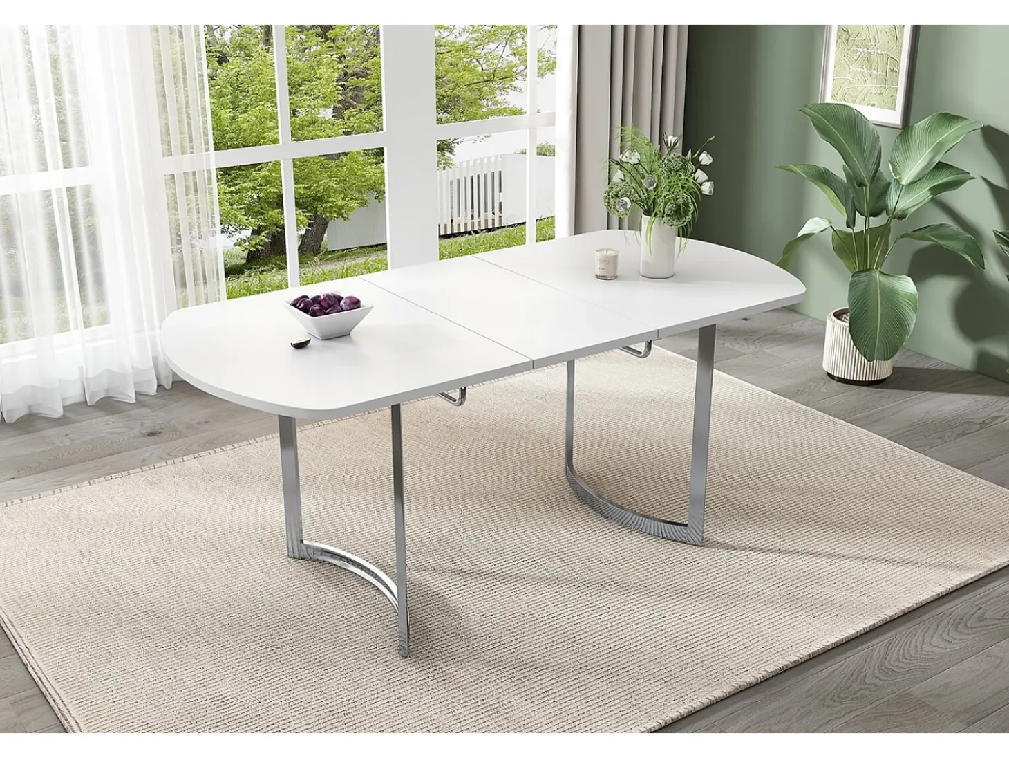 Tabla de comedor extensible de 4 a 6 personas - MDF White Lacqueed - Máx 60 kg de carga - 140/180x80x75cm