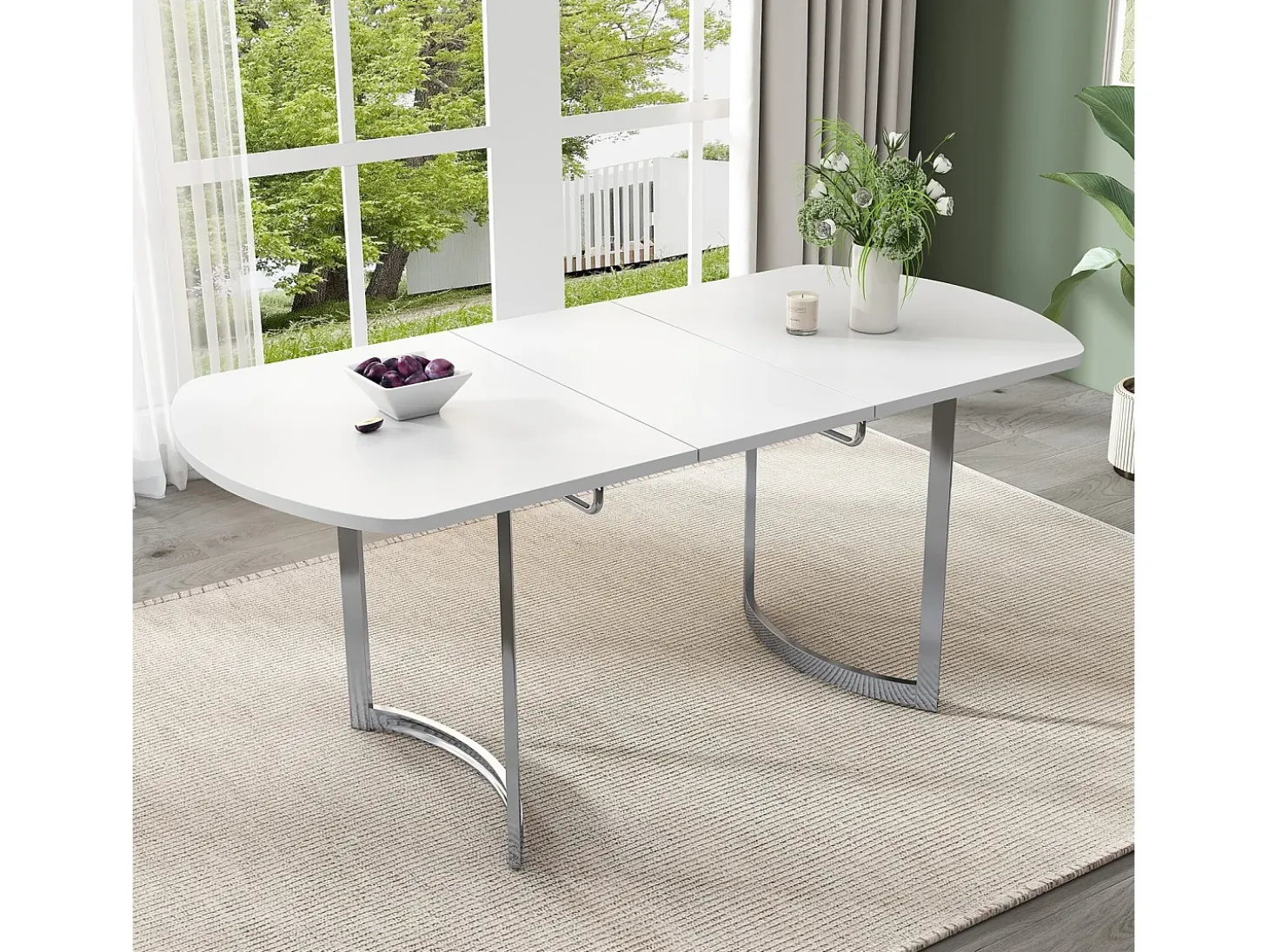 Tabla de comedor extensible de 4 a 6 personas - MDF White Lacqueed - Máx 60 kg de carga - 140/180x80x75cm