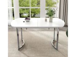 Tabla de comedor extensible de 4 a 6 personas - MDF White Lacqueed - Máx 60 kg de carga - 140/180x80x75cm