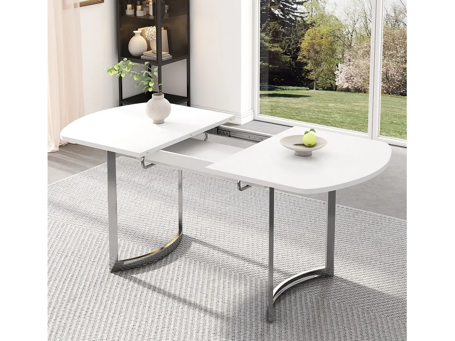 Tabla de comedor extensible de 4 a 6 personas - MDF White Lacqueed - Máx 60 kg de carga - 140/180x80x75cm