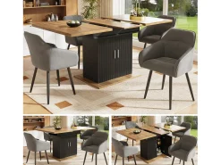 Tabla de comedor extensible 6 a 8 personas, con estante de almacenamiento ajustable, MDF natural y negro, 110/140x70cm