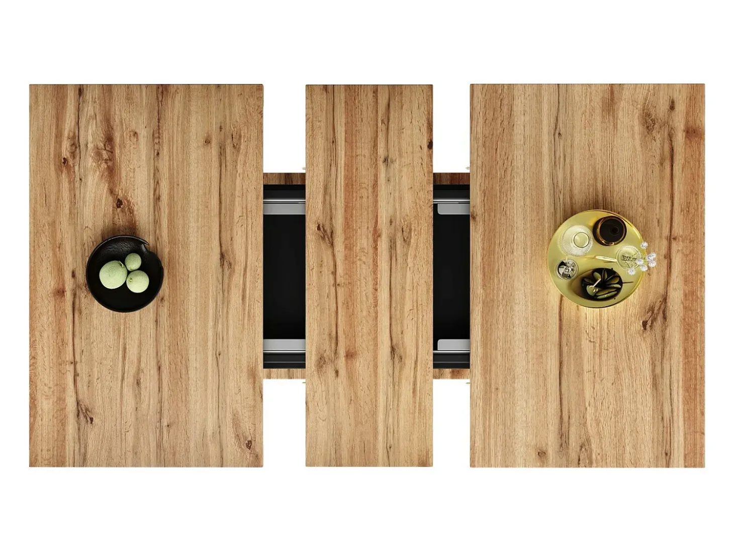 Tabla de comedor extensible 6 a 8 personas, con estante de almacenamiento ajustable, MDF natural y negro, 110/140x70cm