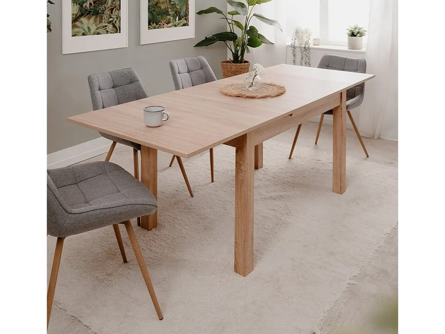 Table à manger extensible 6 à 8 personnes effet chêne 120/200 cm - Louca