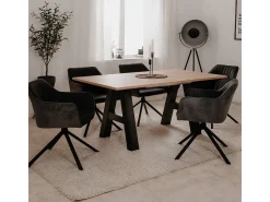 Table a manger GRANADA extensible - Style Industriel - 6/10 personnes - 2 rallonges 40 cm - L 157/197 x P 90 x H 75 cm - Chene/N