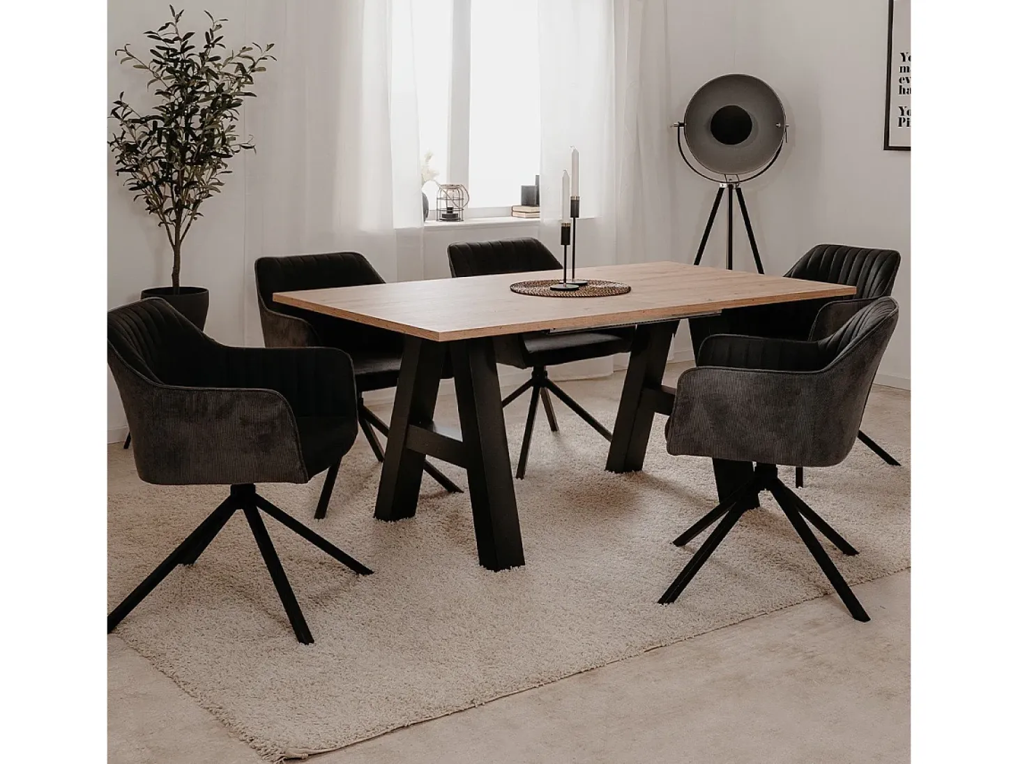 Table a manger GRANADA extensible - Style Industriel - 6/10 personnes - 2 rallonges 40 cm - L 157/197 x P 90 x H 75 cm - Chene/N