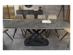 Table ATONIA – Oval extensible 130 a 190 cm – Tablero de cerámica efecto mármol antracita – Patas de metal – Estilo moderno