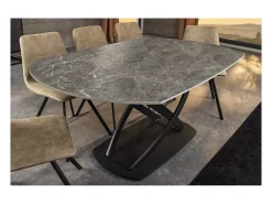 Table ATONIA – Oval extensible 130 a 190 cm – Tablero de cerámica efecto mármol antracita – Patas de metal – Estilo moderno