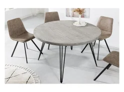 Table SILVA - Madera de mango gris y metal negro - 80 cm - Forma redonda - Estilo contemporáneo