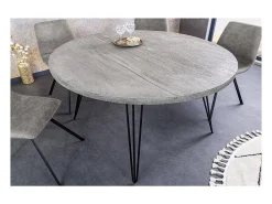 Table SILVA - Madera de mango gris y metal negro - 80 cm - Forma redonda - Estilo contemporáneo