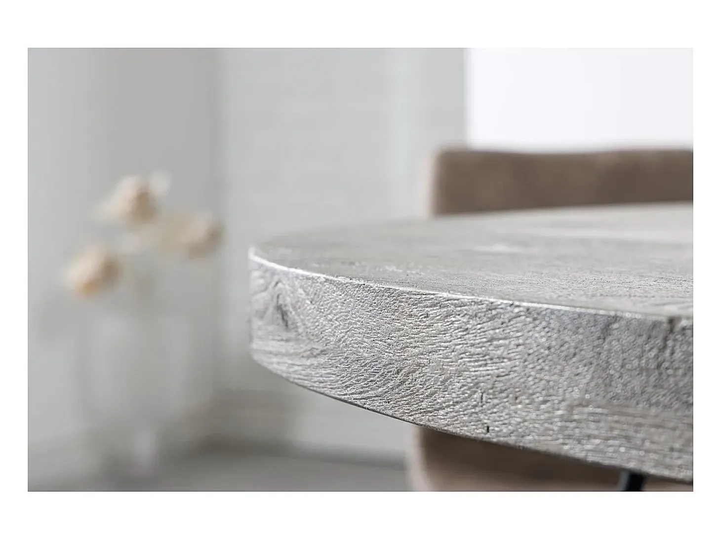 Table SILVA - Madera de mango gris y metal negro - 80 cm - Forma redonda - Estilo contemporáneo