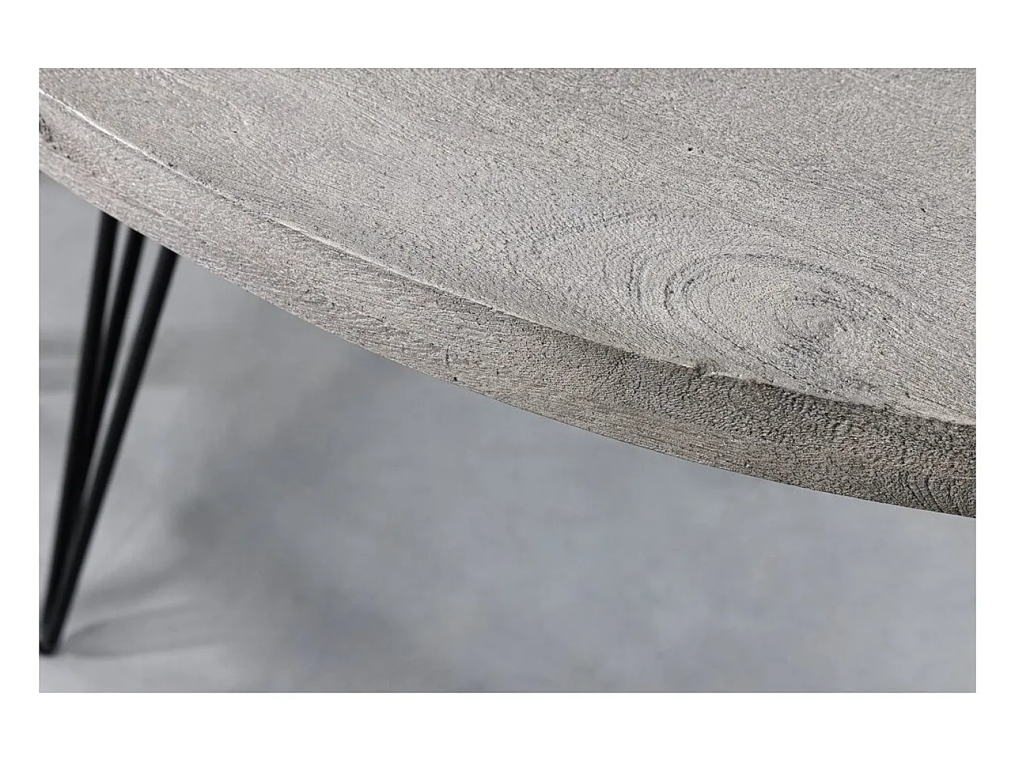 Table SILVA - Madera de mango gris y metal negro - 80 cm - Forma redonda - Estilo contemporáneo