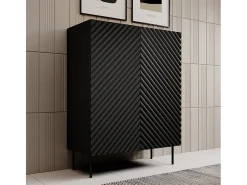 Tablero alto de 2 puertas Emile negro mate y madera con efecto 3D