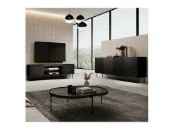 Tablero alto de 2 puertas Emile negro mate y madera con efecto 3D